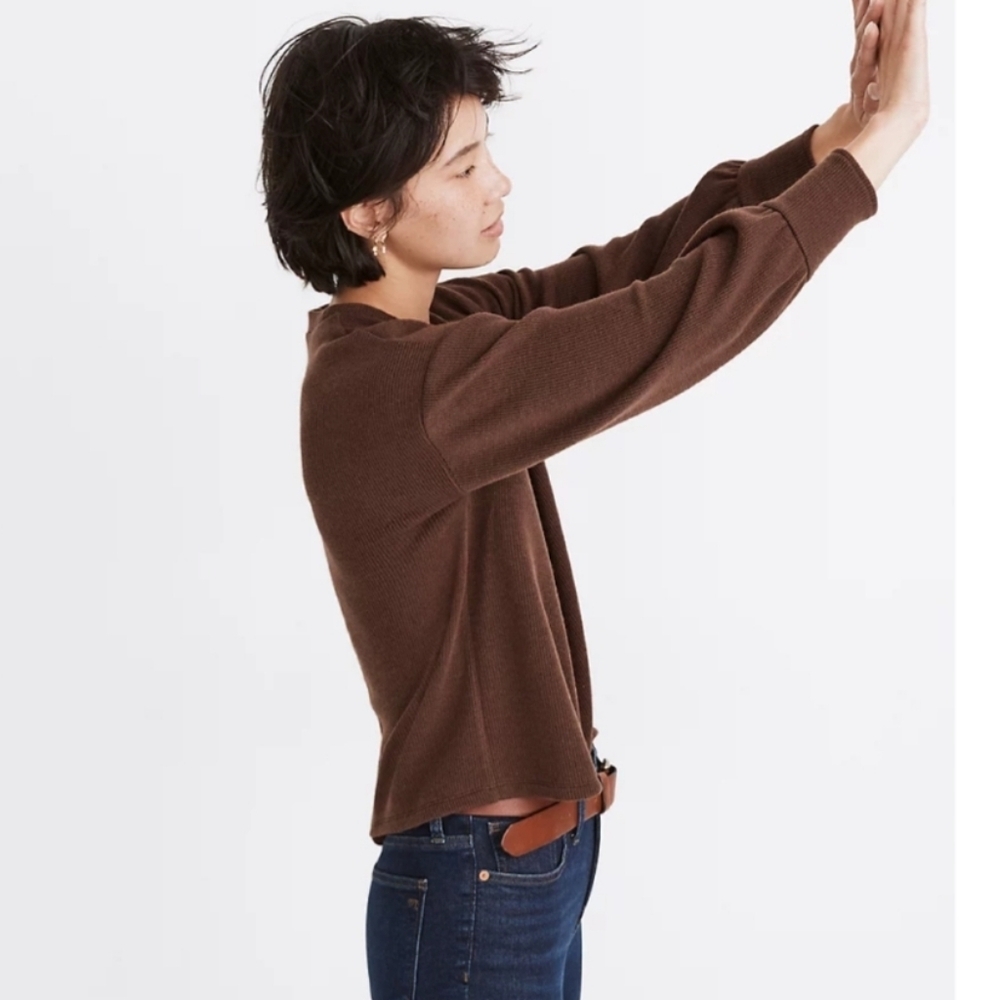 Madewell Brown Brushed Knit puff sleeve Sweater-y Feel Long Sleeve Sweater - Picture 2 of 3